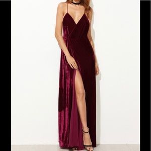 Burgundy Velvet Open Back Dress